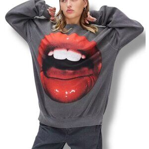 Urban Outfitters Oversized Lips Sweatshirt Small/Medium Gray RED Relaxed Lounge